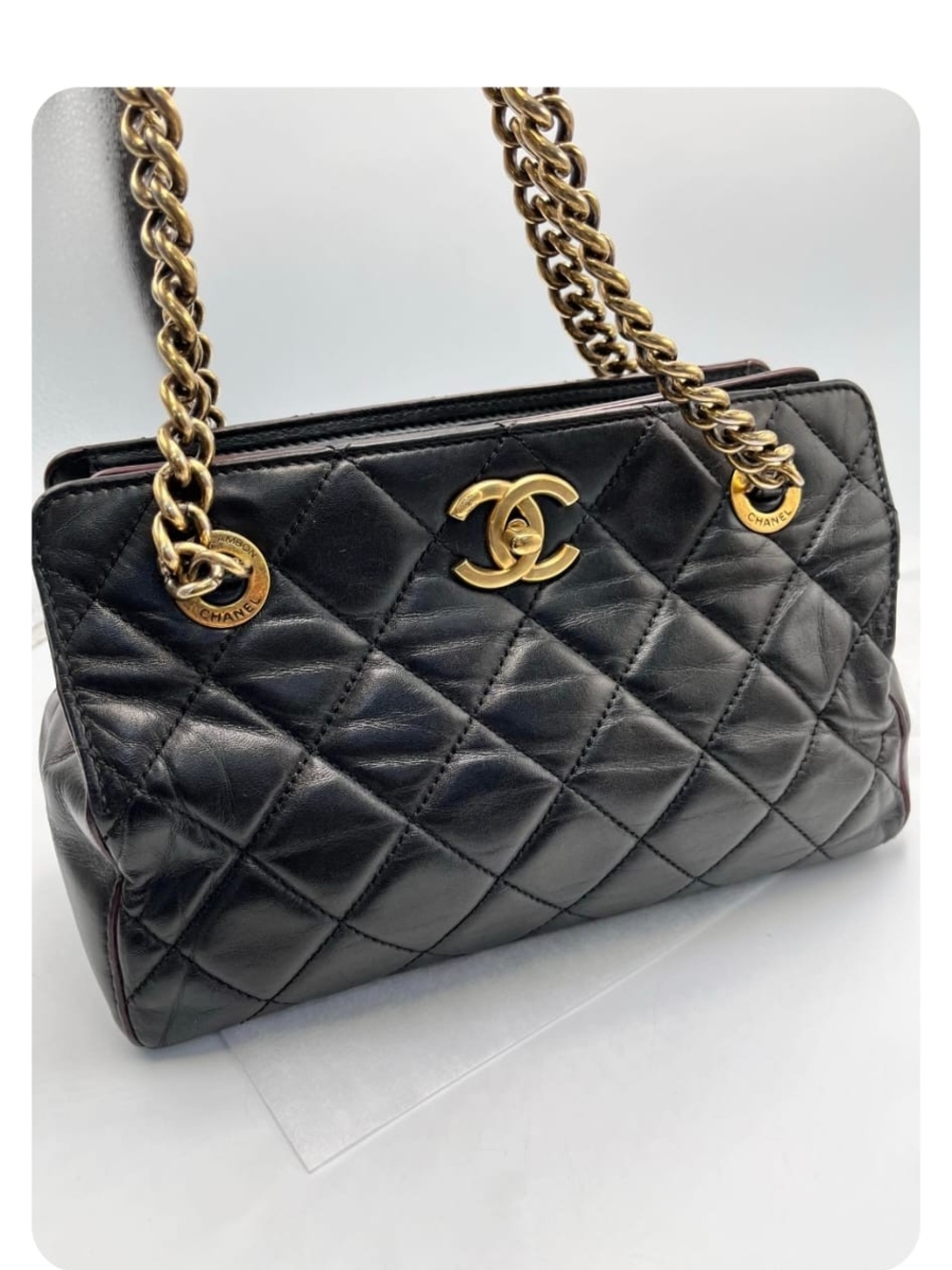 CHANEL Black Quilted Lambskin Shoulder Bag with Gold Hardware
